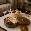 Revolving Dry Fruit & Snack Storage Box | 4-Section Multi-Purpose Container | Dry Food Organizer, Serving Platter & Gift Box for Home & Festive Use (Luxe)
